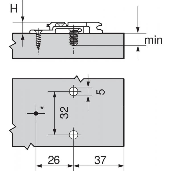 CLIP Montageplatte, 9 mm, Zink, Systemschrauben, HV: 2-teilig, Onyxschwarz